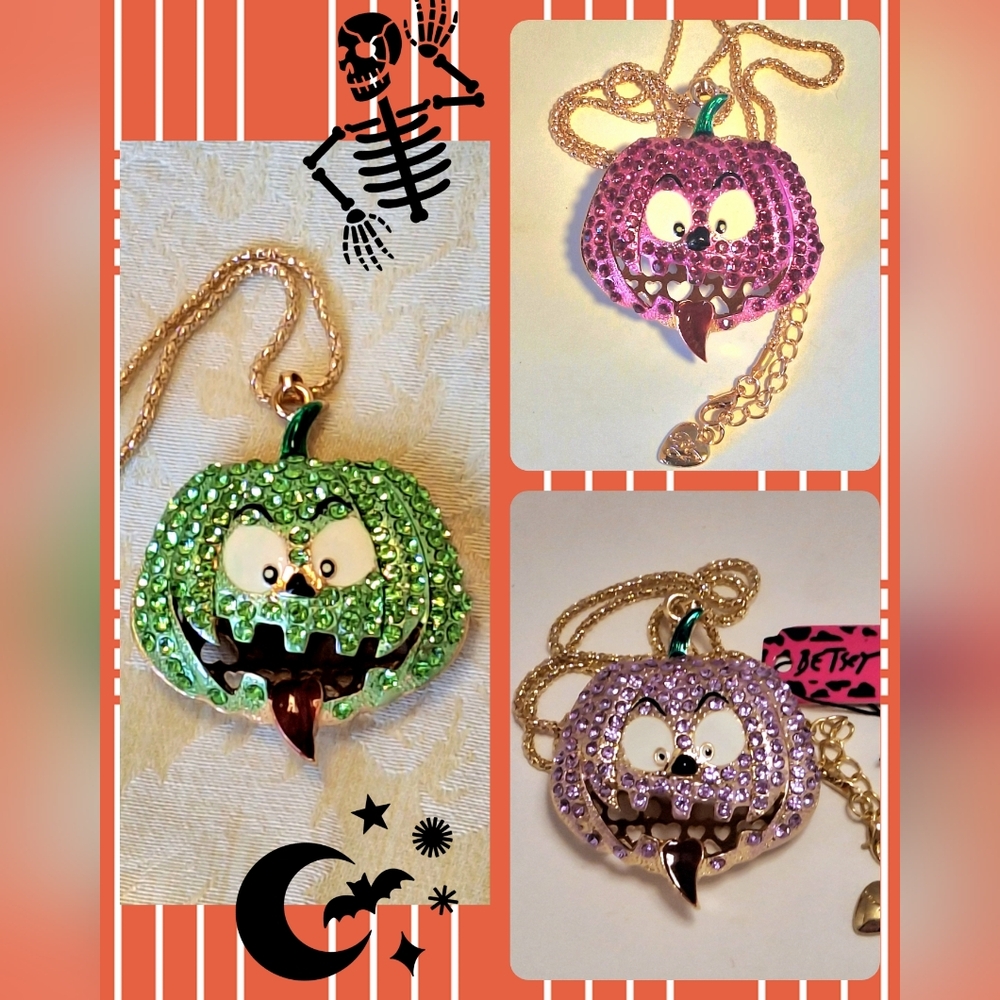 You choose!! Rhinestone Pumpkin pendant necklace...Green, raspberry or purple